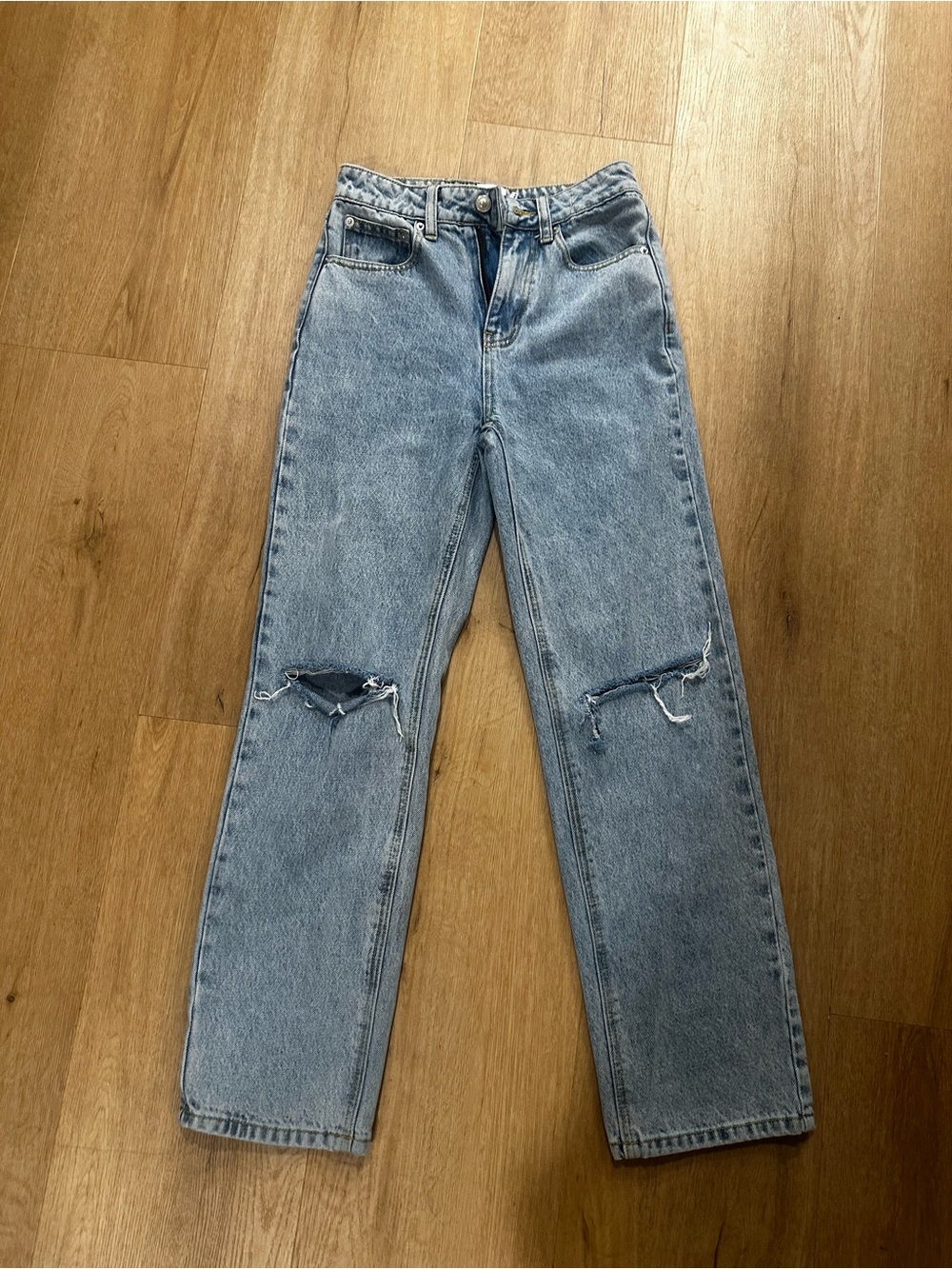 Princess Polly Light Blue Straight Leg Distressed Jeans